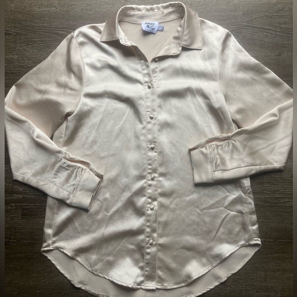 Princess Polly Pale Pink Satin Button-Down Shirt